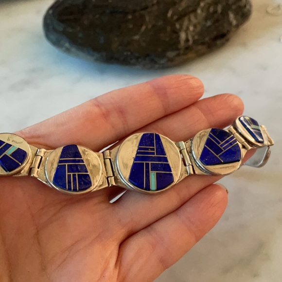 Navajo Native American Vintage Zora Joe and Rick Tolino Lapis Link Bracelet - Picture 10 of 16